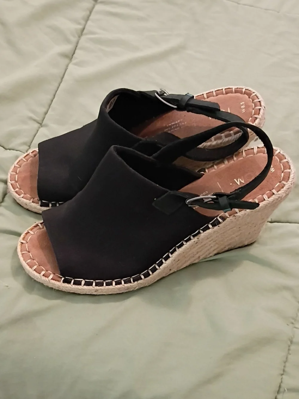 Toms Black Espadrille Wedge Slingback Sandals